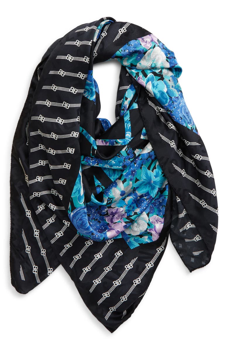 Balenciaga Floral Silk Square Scarf, Alternate, color,