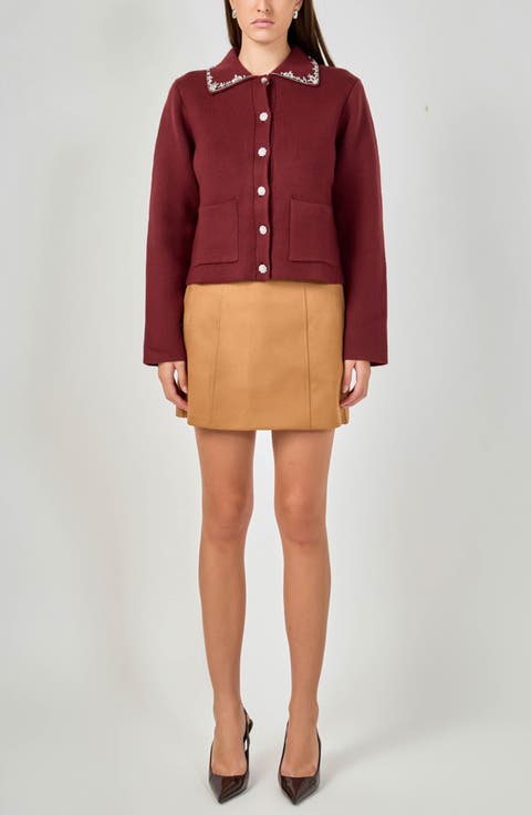 Embellished Collar Button Up Cardigan