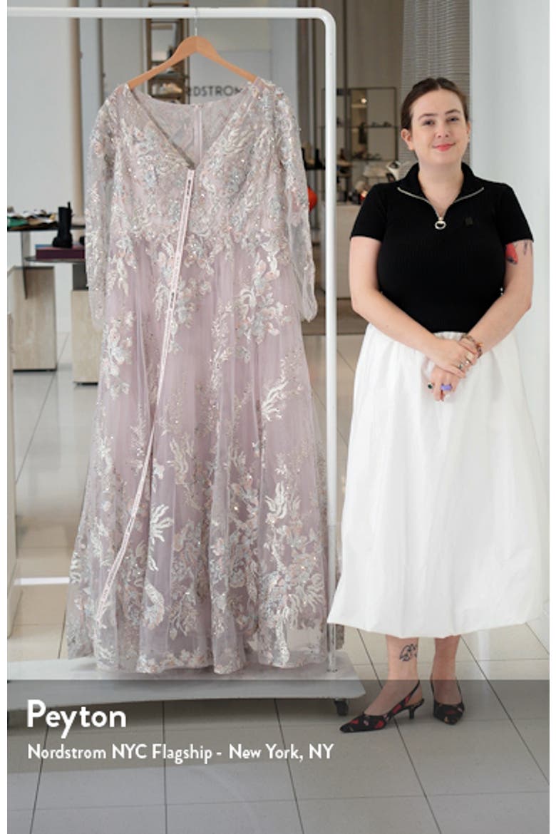 Appliqued Illusion Long Sleeve A Line Gown video