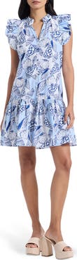Robert Graham Savannah Shell Print Cap Sleeve Shift Dress