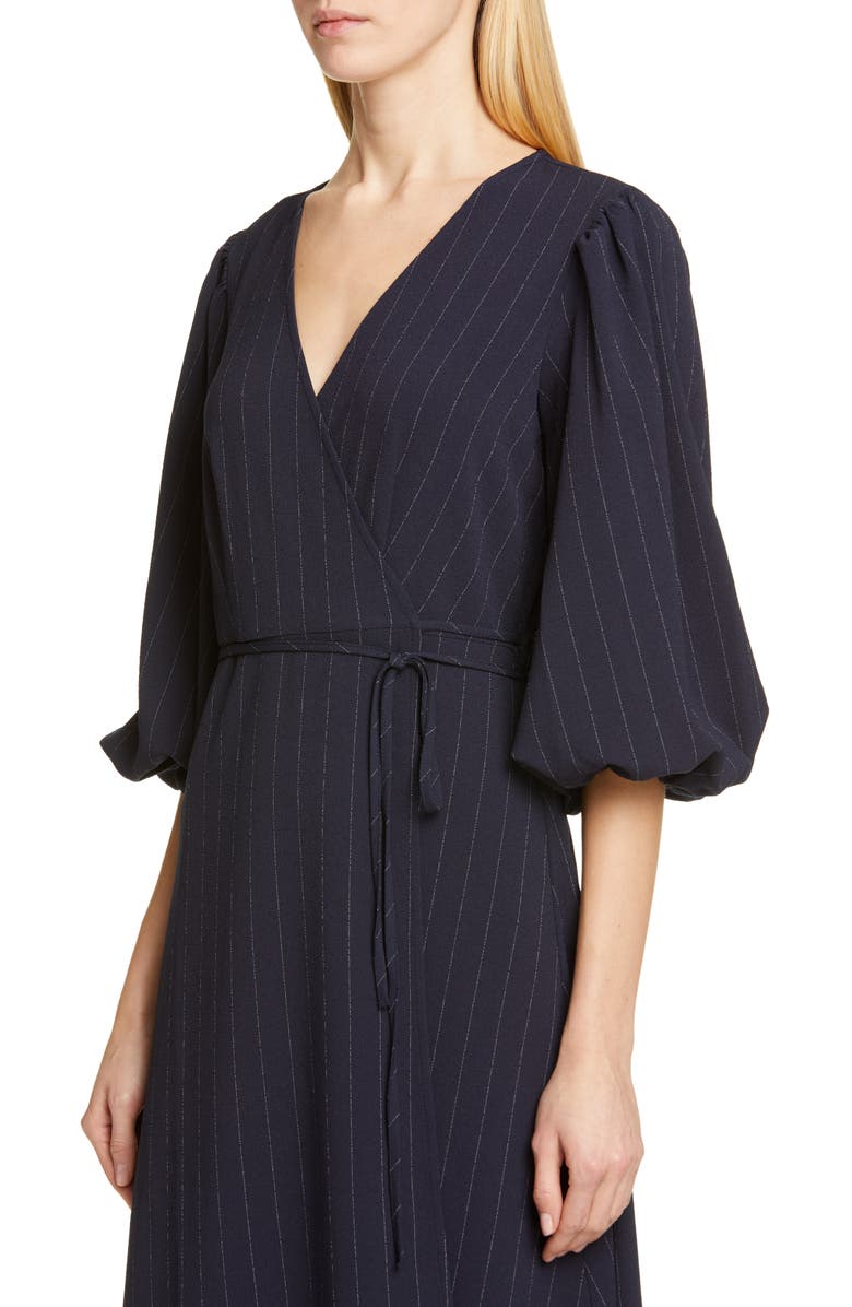 Ganni Heavy Crepe Midi Wrap Dress, Alternate, color, 