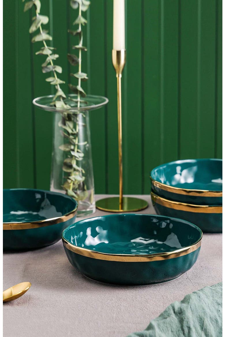 Florian Porcelain 3-Piece Serving Shallow Bowl Set, Alternate, color, Green