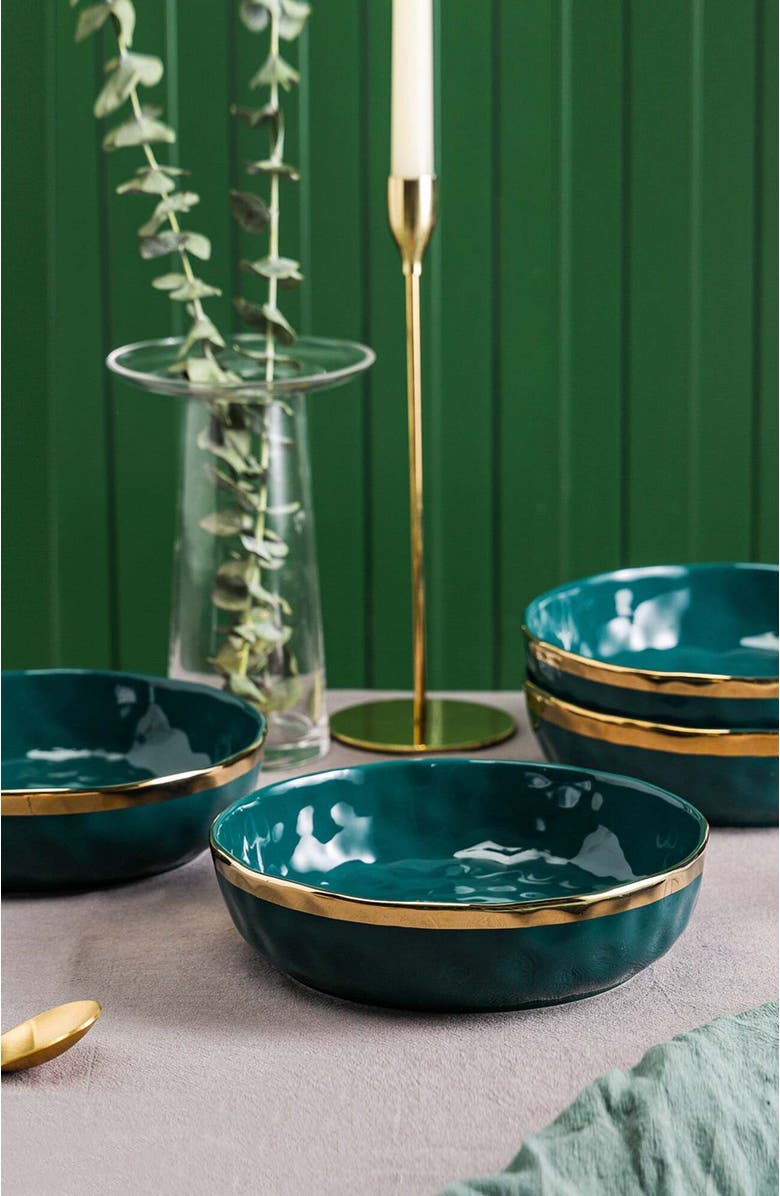 Stone Lain Florian Porcelain 3-Piece Serving Shallow Bowl Set, Alternate, color, Green