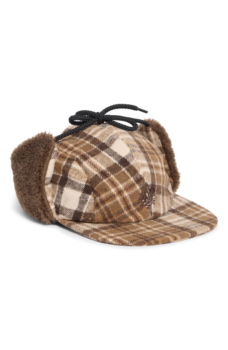 Rainforest Faux Shearling Flannel Trapper Hat, Main, color, Brown Combo