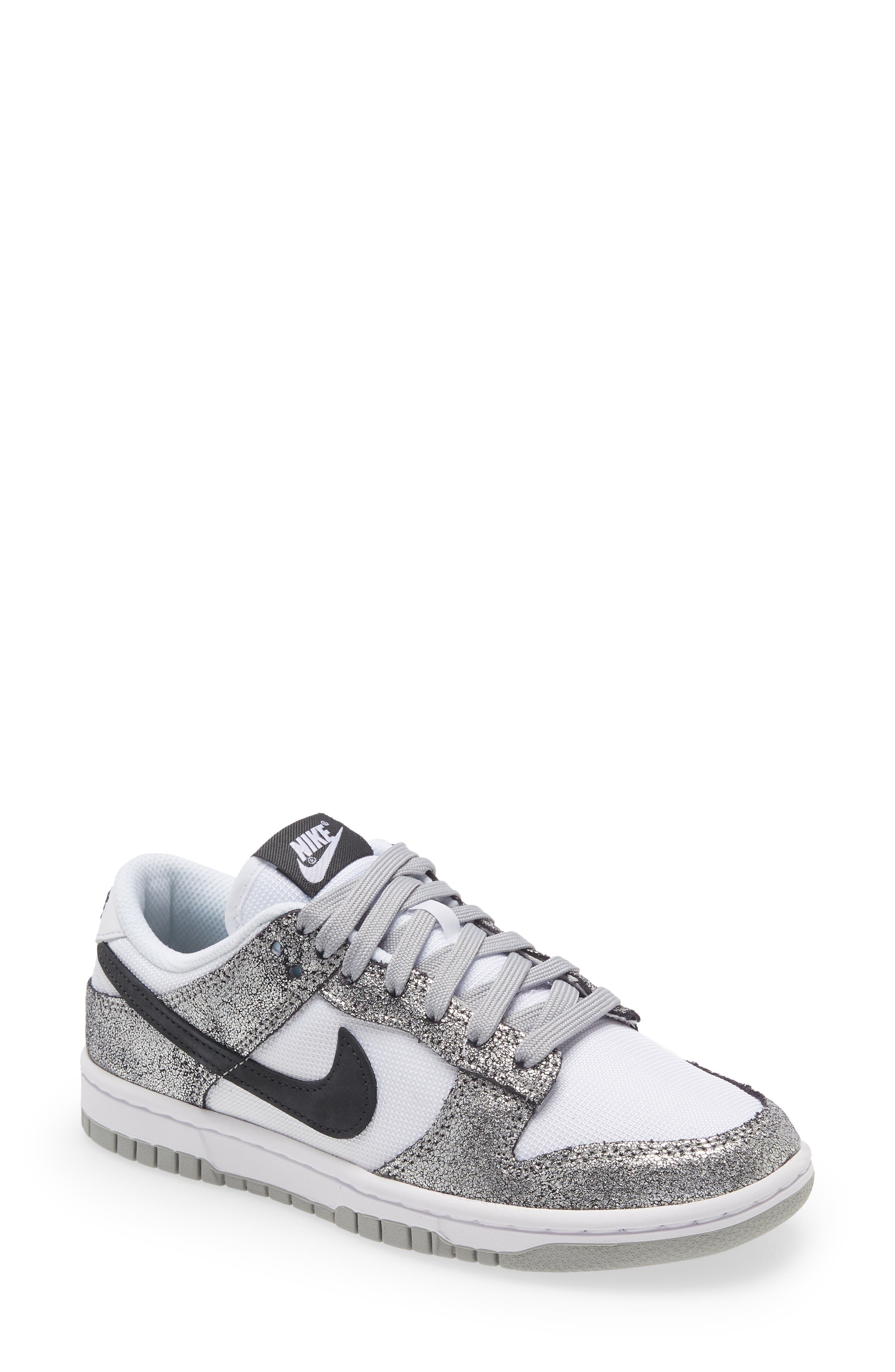Nike Dunk Low Basketball Sneaker, Main, color, Metallic Silver/ Noir/ White