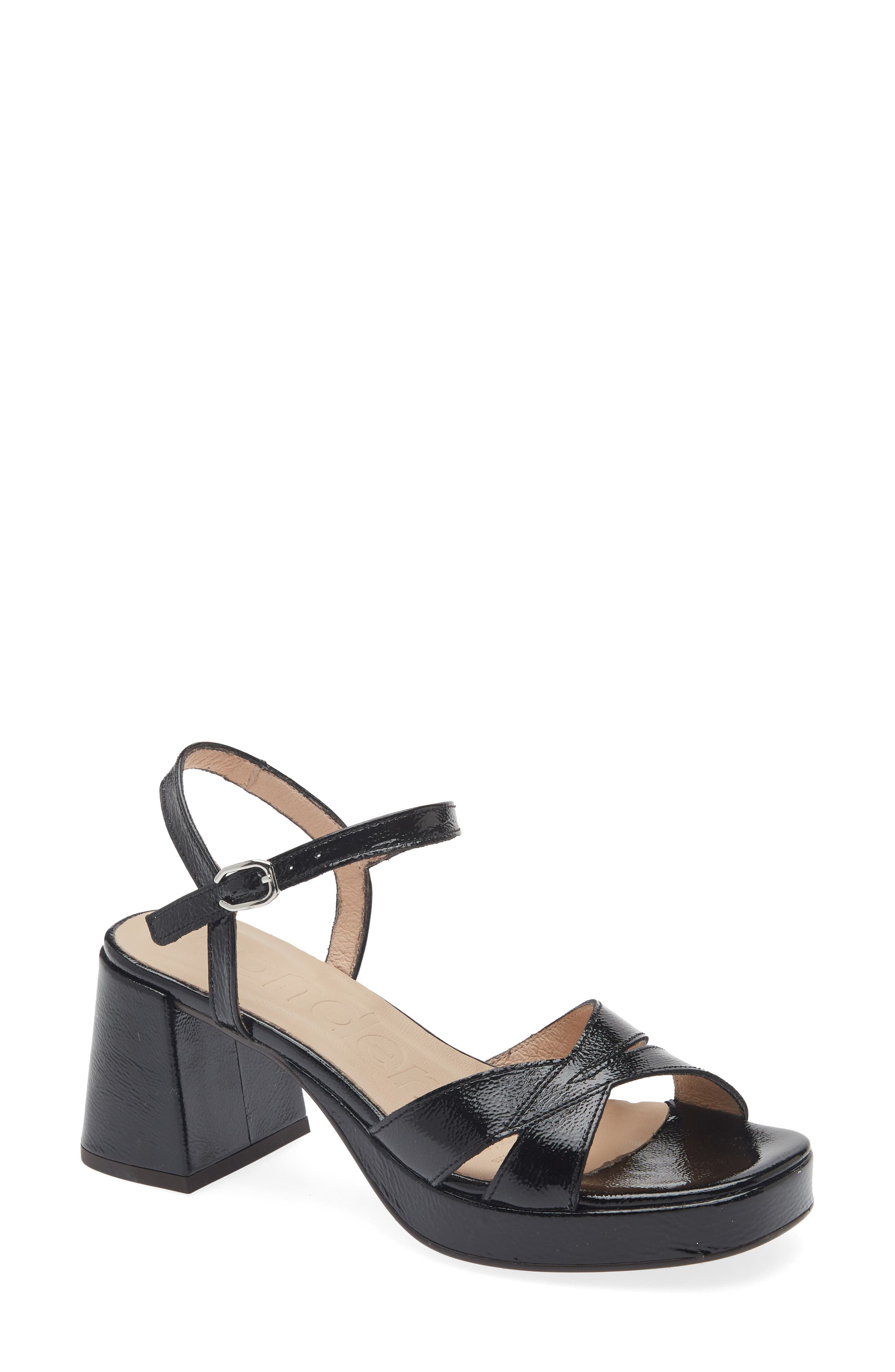 Wonders Ankle Strap Platform Sandal, Main, color, Lack Black