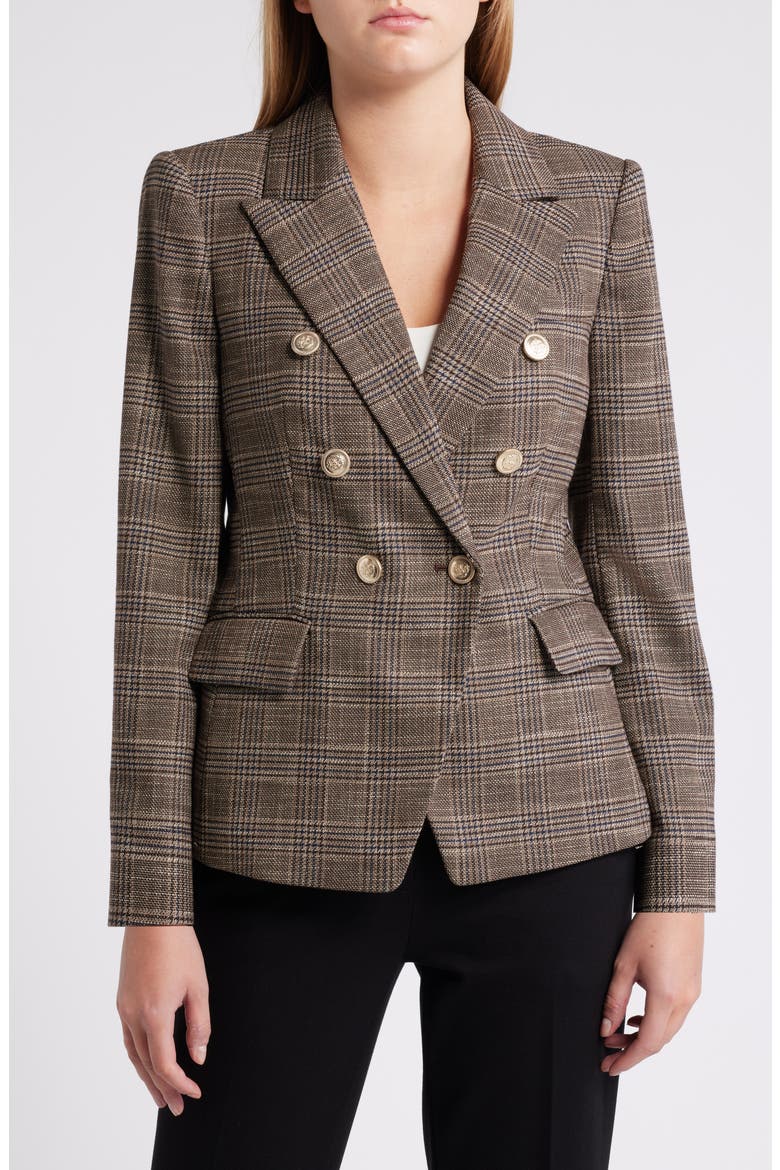 Plaid Double Breasted Blazer, Alternate, color, ESPRESSO IVORY