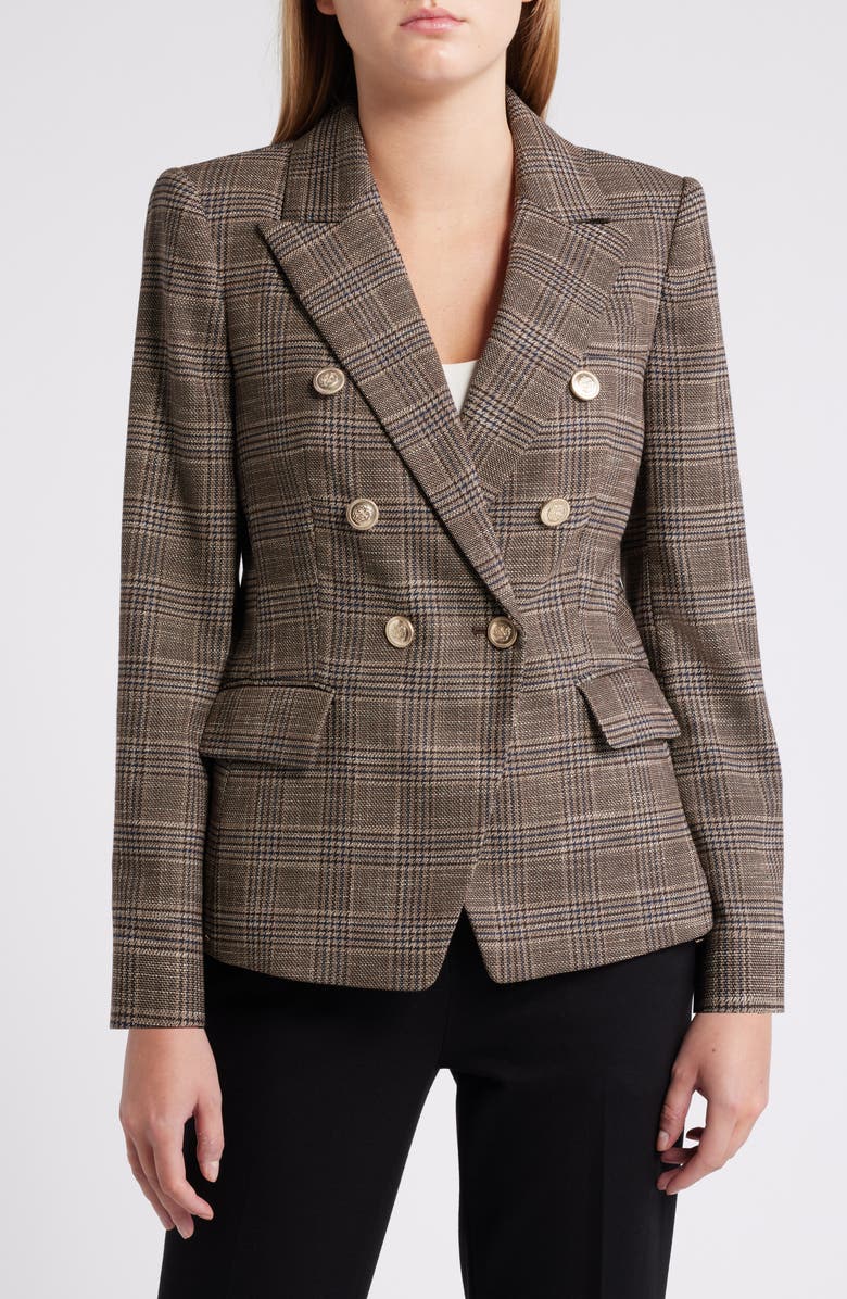Tahari ASL Plaid Double Breasted Blazer, Alternate, color,