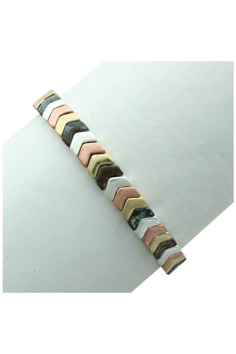 Mya Chevron Bracelet, Alternate, color, WORN GOLD / SILVER