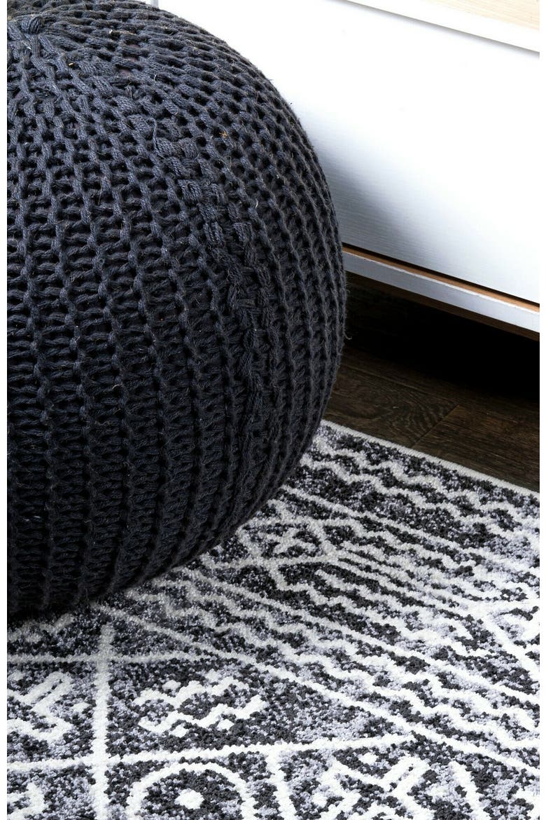 Iften Moroccan Geometric Distressed Area Rug, Alternate, color, Ivory/Black