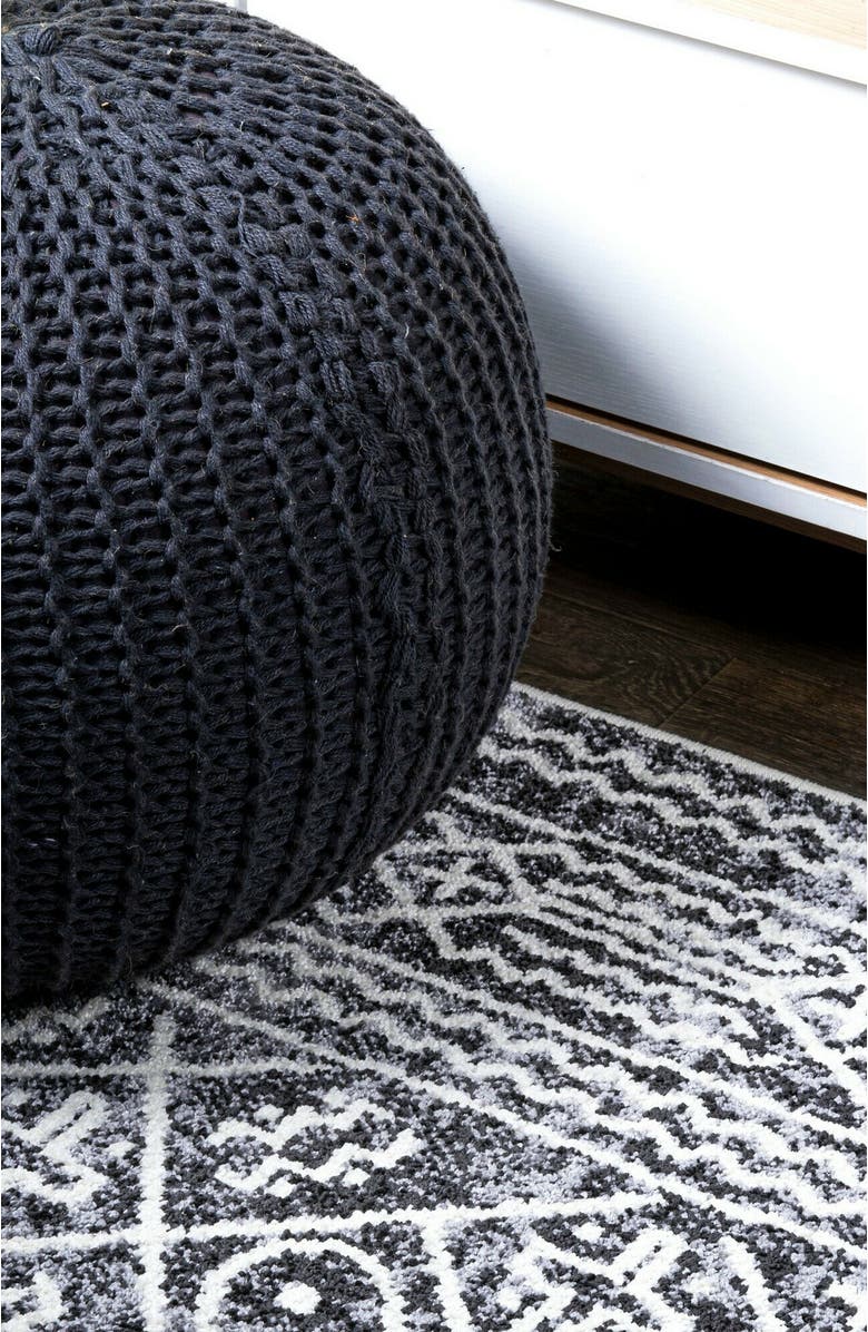 JONATHAN Y Iften Moroccan Geometric Distressed Area Rug, Alternate, color, Ivory/Black