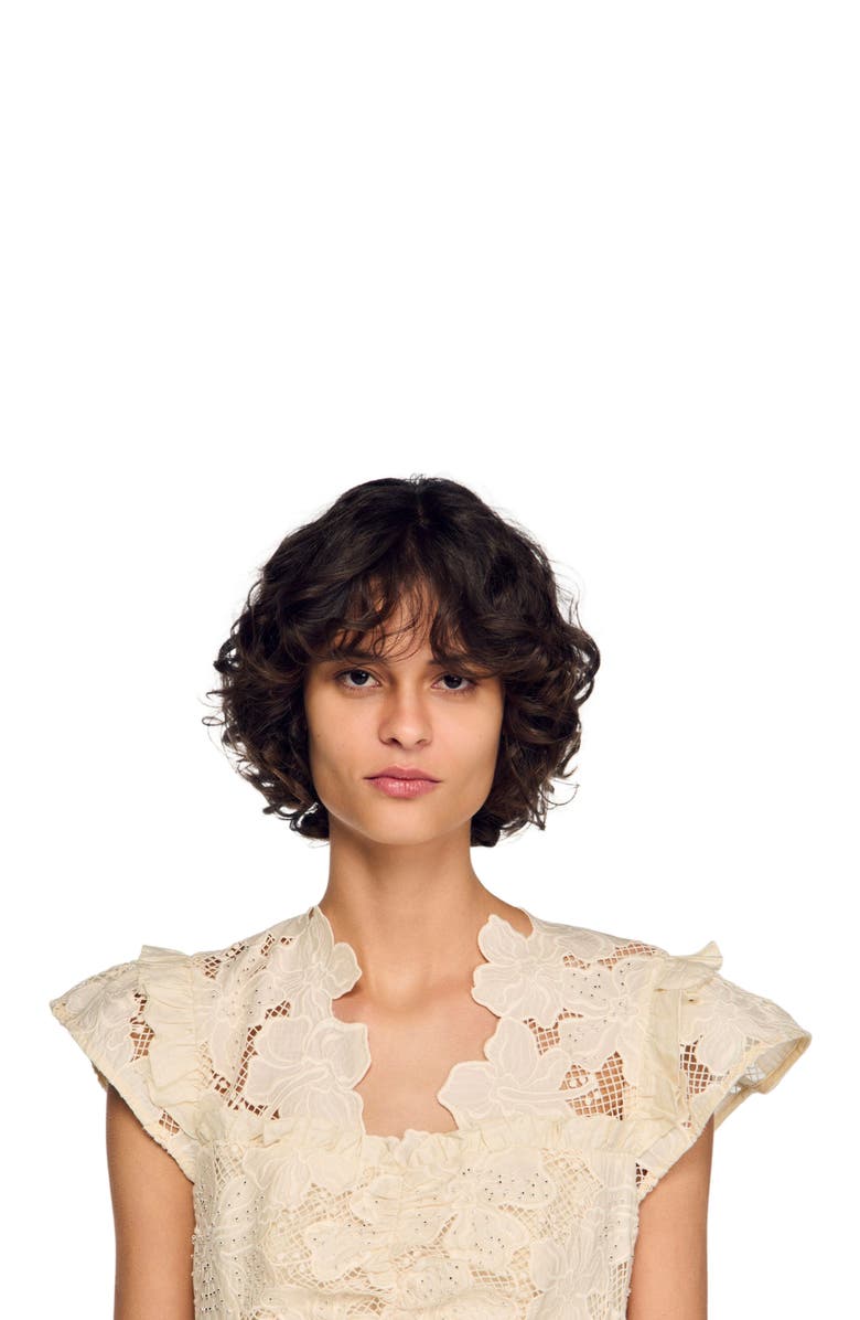 SANDRO Short guipure dress, Alternate, color, Ecru