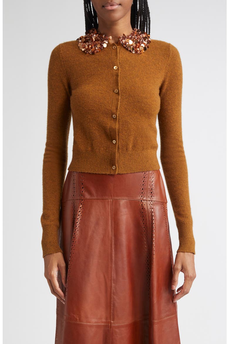 Embellished Cashmere Cardigan, Main, color, UMBER