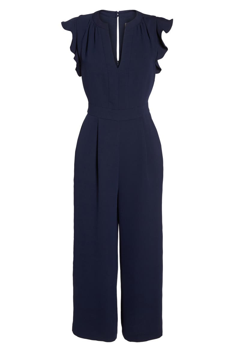 Ruffle Wide Leg Crop Jumpsuit, Alternate, color, NAVY