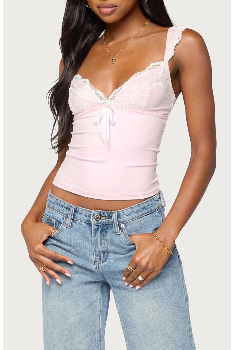 Troya Contrast Lace Tank Top, Main, color, PINK-AND-WHITE