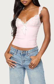 EDIKTED Troya Contrast Lace Tank Top