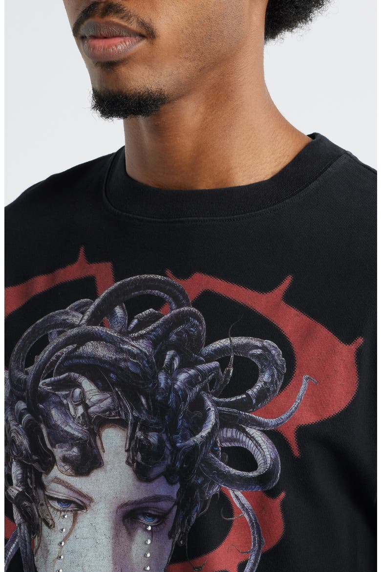 Medusa Cries Oversize Crystal Embellished Graphic T-Shirt, Alternate, color, VINTAGE BLACK