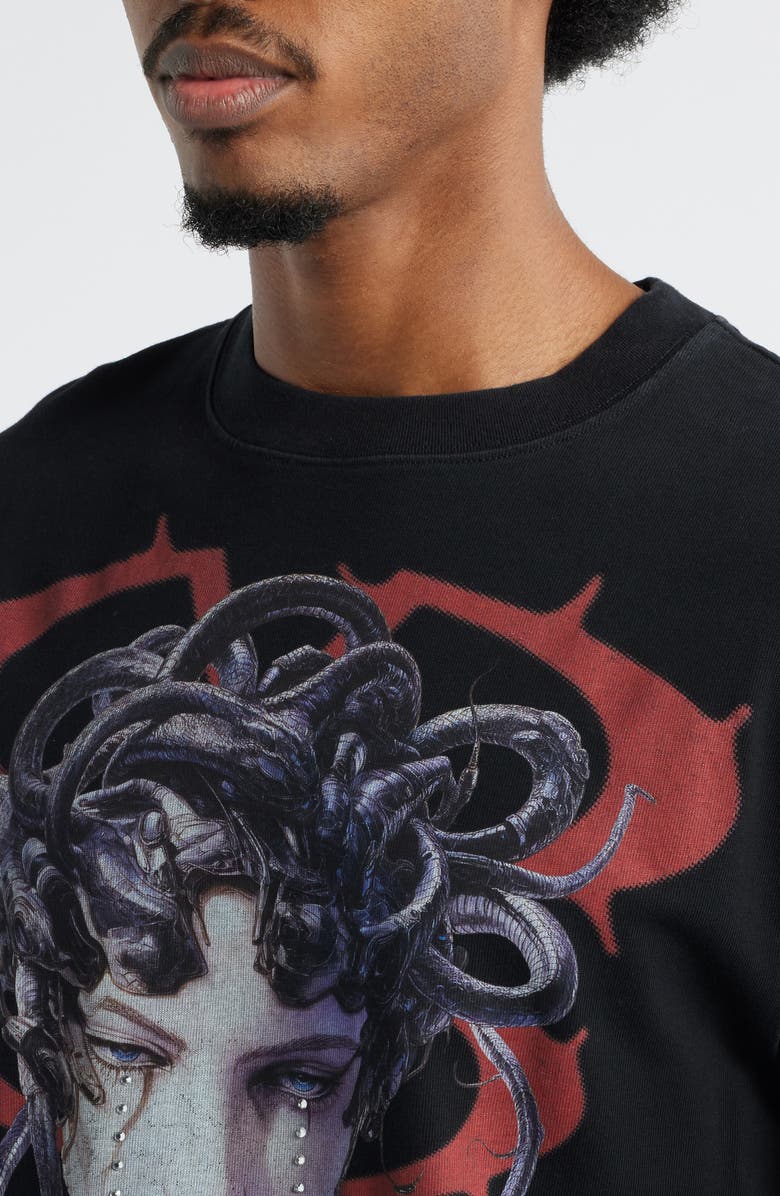 MEMORY LANE Medusa Cries Oversize Crystal Embellished Graphic T-Shirt, Alternate, color, Vintage Black