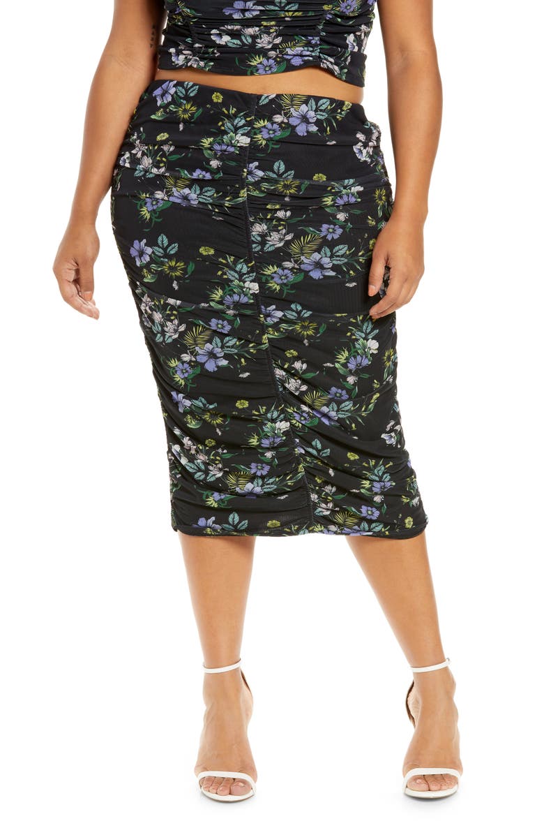 AFRM Venice Floral Ruched Powermesh Skirt, Main, color,