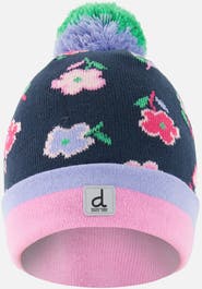 Deux par Deux Winter Floral Pompom Lined Knit Hat