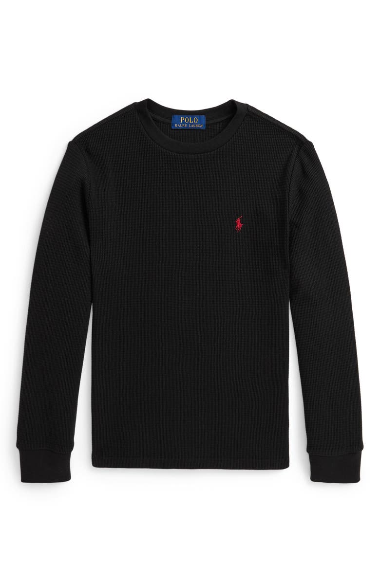 Polo Ralph Lauren Kids' Long Sleeve Cotton Waffle T-Shirt, Main, color, Black