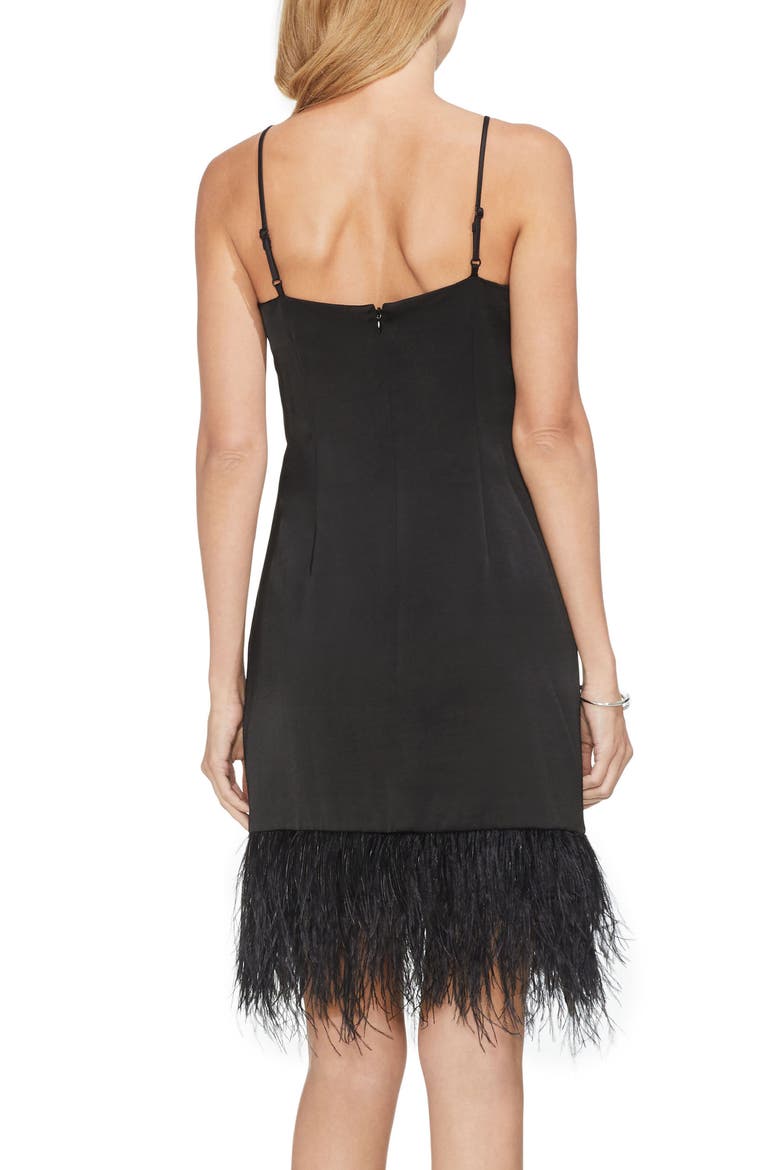 Feather Hem Satin Slipdress, Alternate, color, RICH BLACK