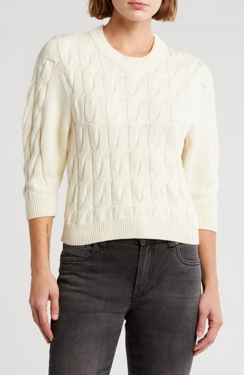 Cable Crop Crewneck Sweater