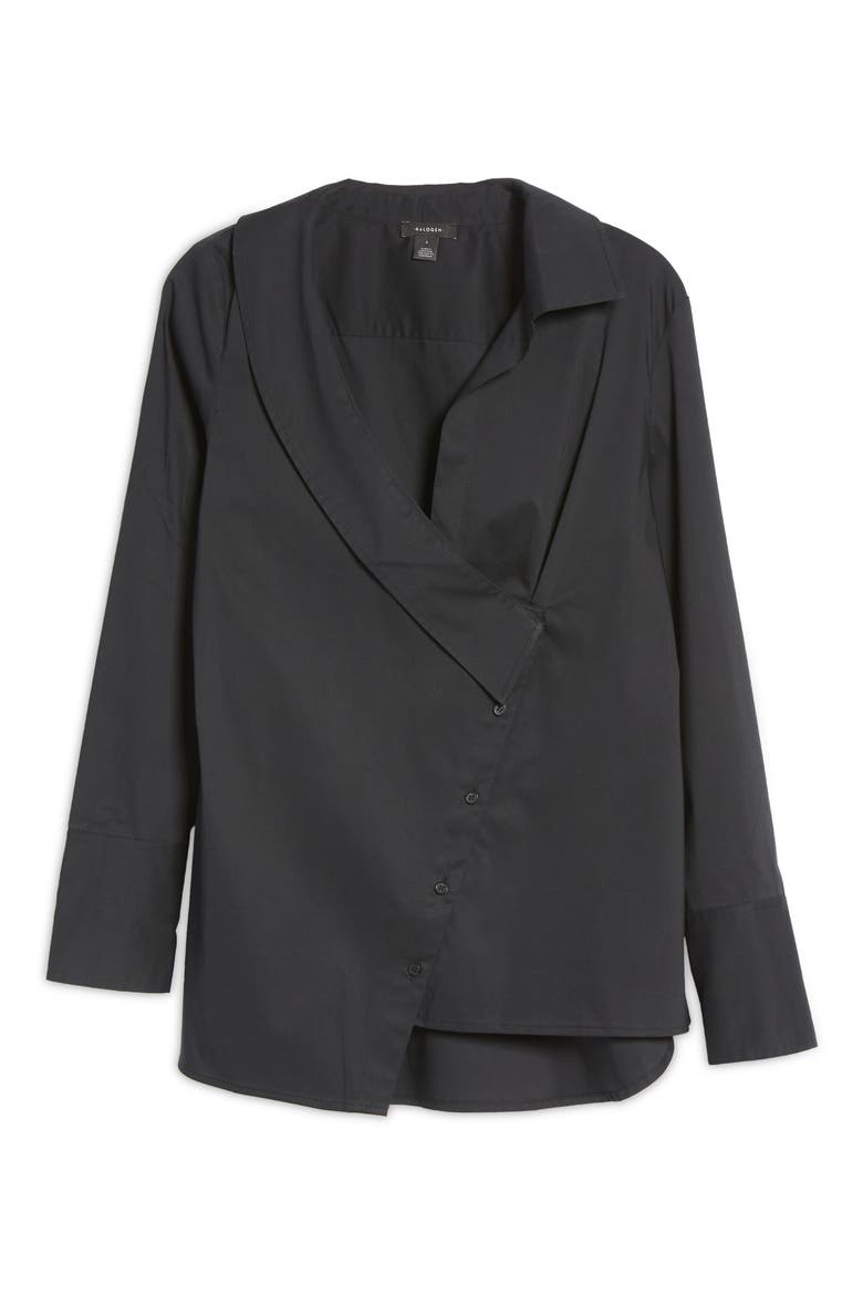 Asymmetric Button-Up Blouse, Alternate, color, BLACK
