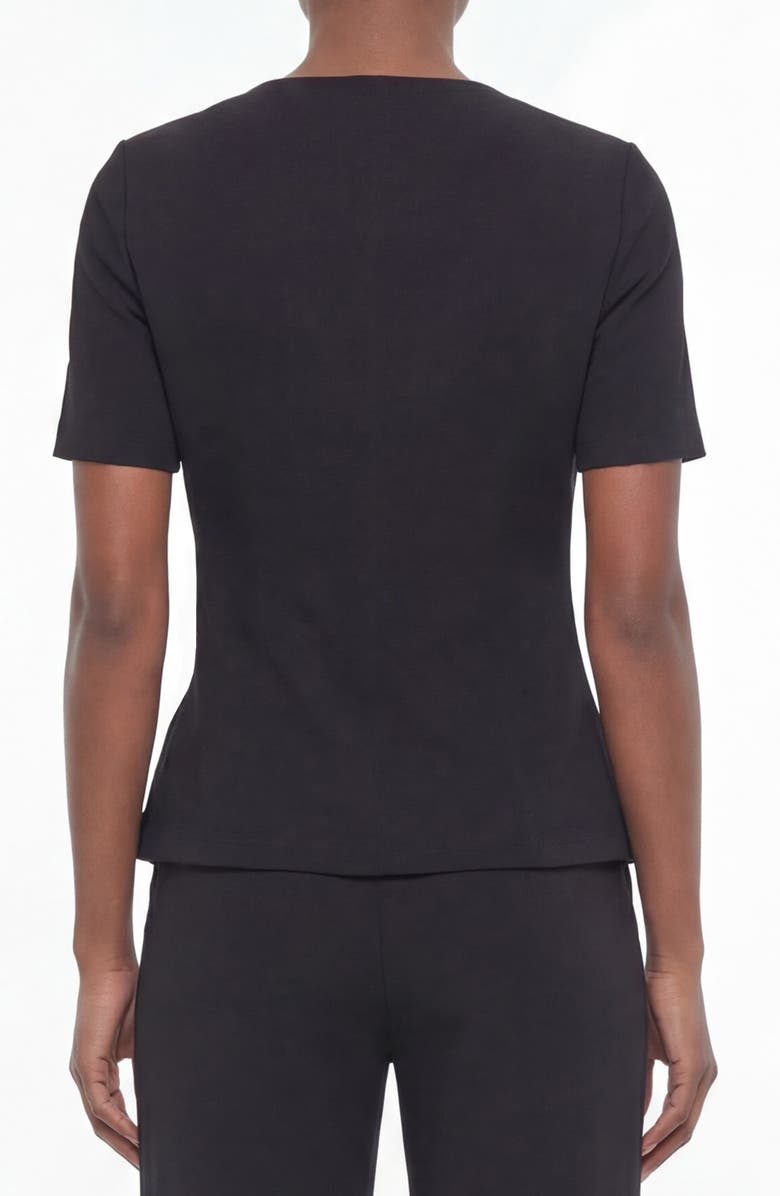 BY DESIGN Cappuccino Short Sleeve Faux Wrap Top, Alternate, color, Black