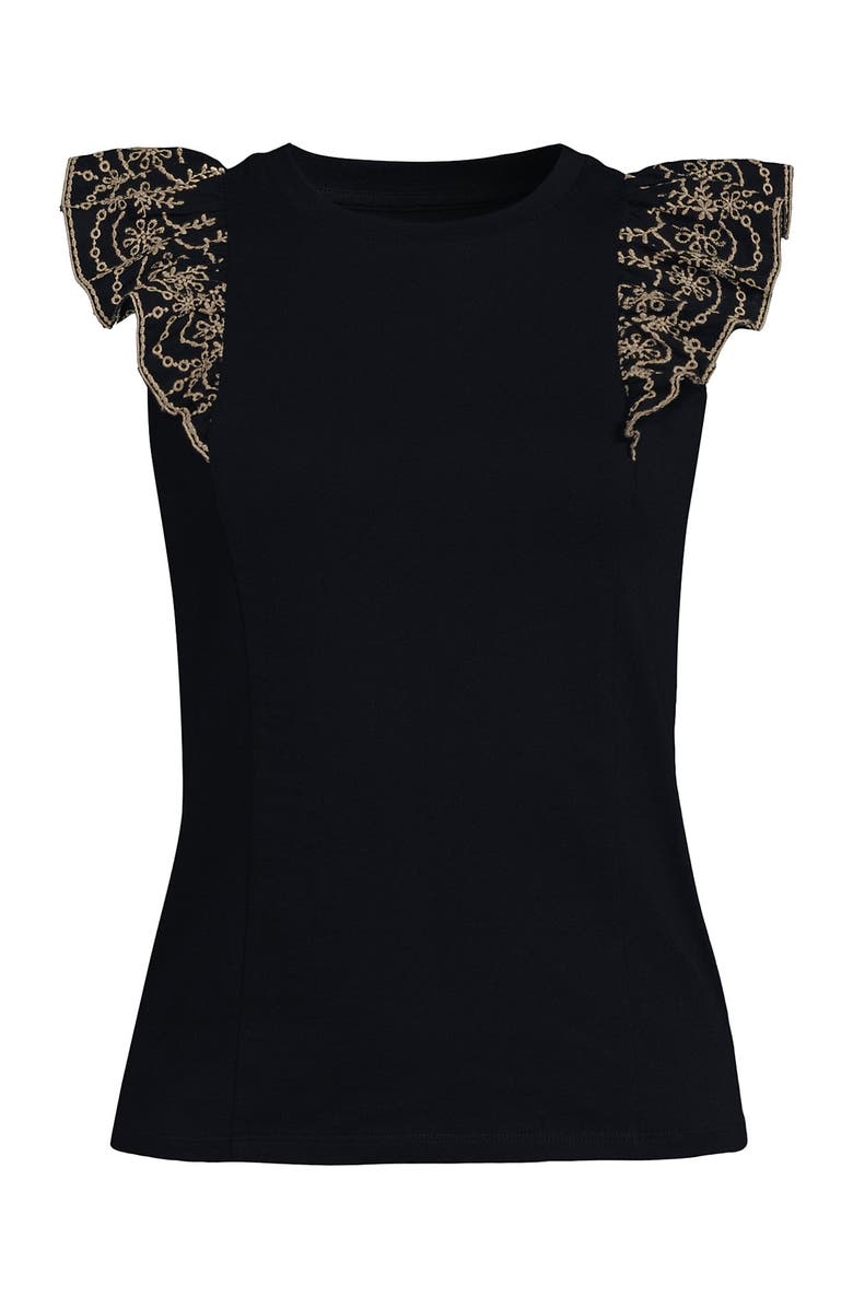 Lands' End Embroidered Ruffle Tank Top, Alternate, color, Black