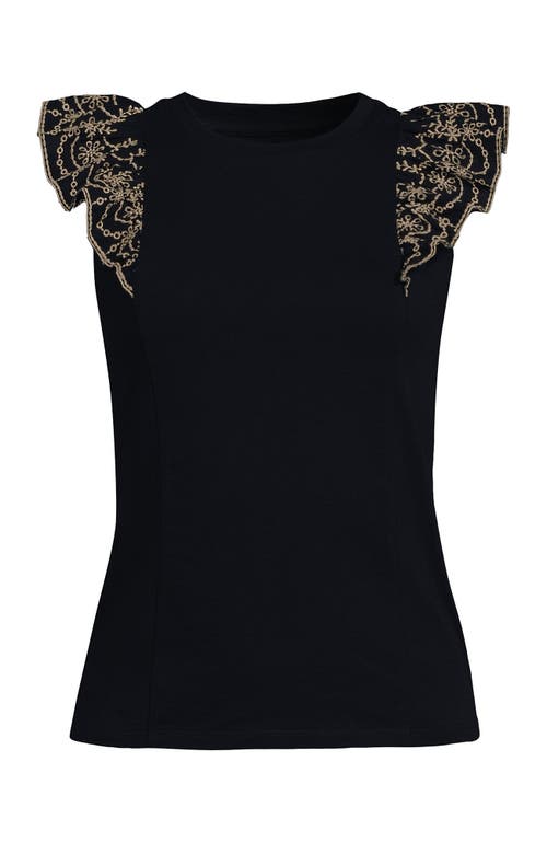 Lands' End Embroidered Ruffle Tank Top In Black