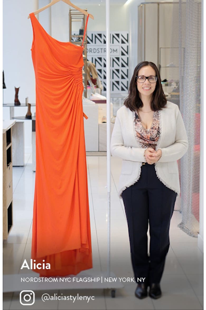 One Shoulder Ruched Jersey Evening Gown video