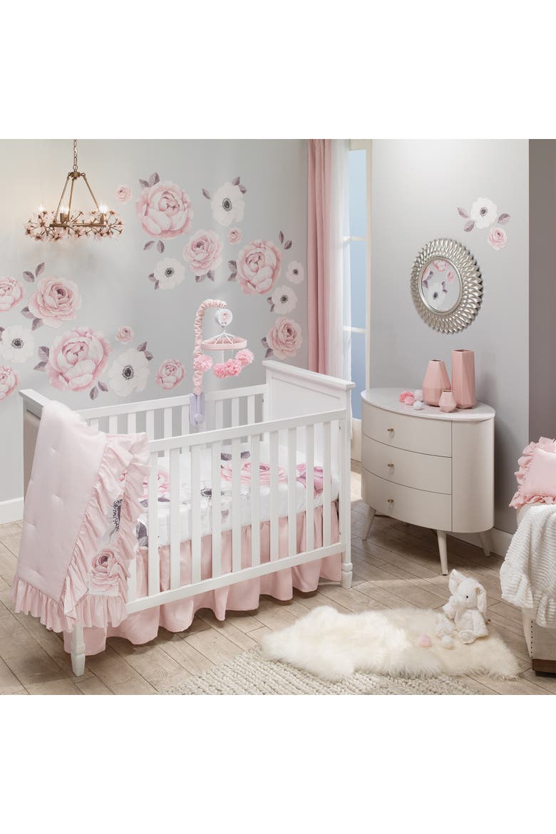 Floral Garden Linen Shirred Crib Skirt/Dust Ruffle, Alternate, color, Pink