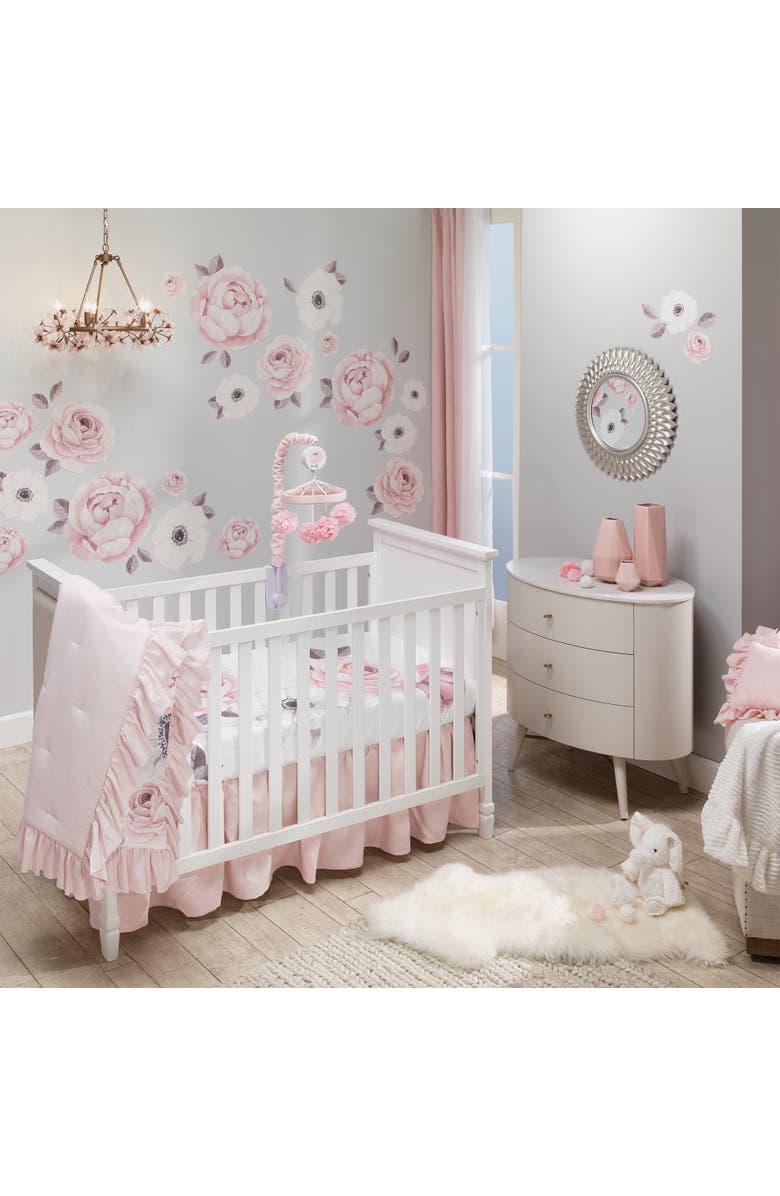 Lambs 
Ivy Floral Garden Linen Shirred Crib Skirt/Dust Ruffle, Alternate, color, Pink