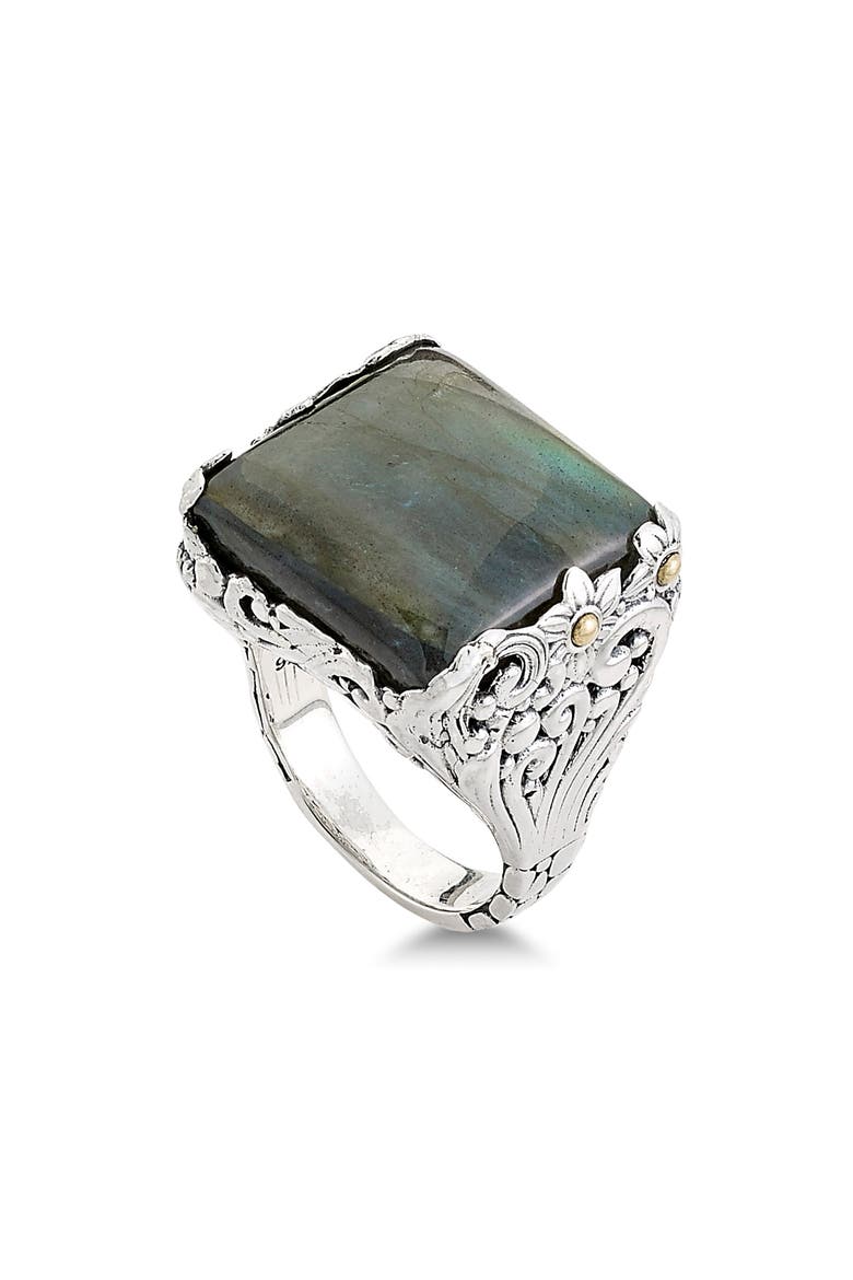 Labradorite Two-Tone Statement Ring, Main, color, GREEN