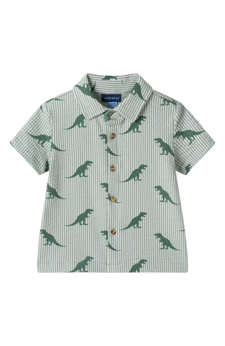 Andy & Evan Print Seersucker Button-Up Shirt & Shorts Set, Alternate, color, Green Dino