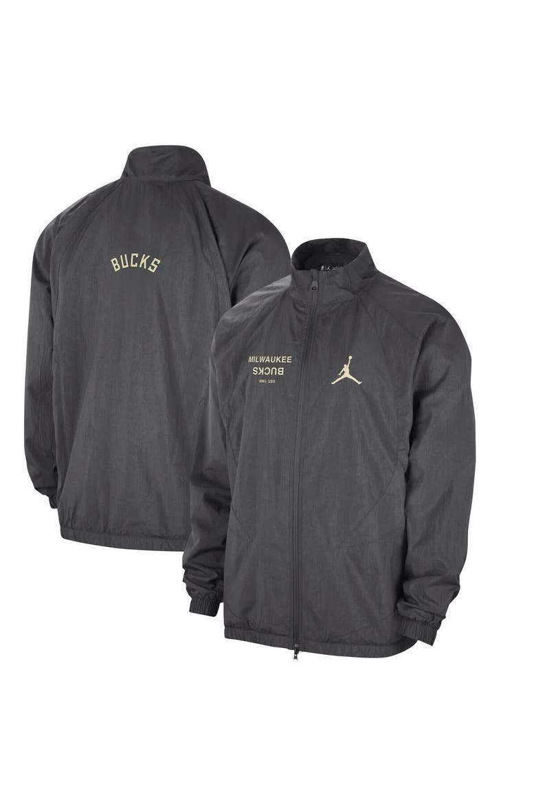 Men's Jordan Brand Gray Milwaukee Bucks Courtside Statement Edition Jumpman Jam Full-Zip Jacket, Main, color, Gray