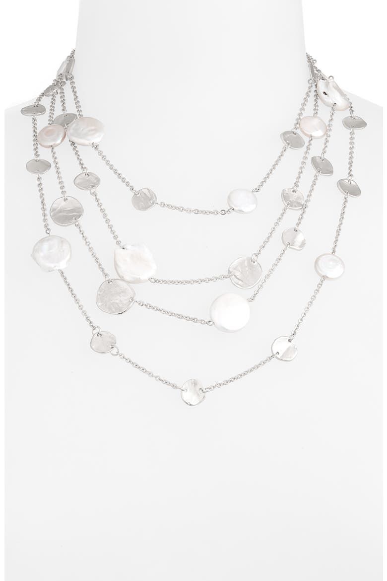 Multilayer Necklace with Cultured Pearls, Alternate, color, SILVER