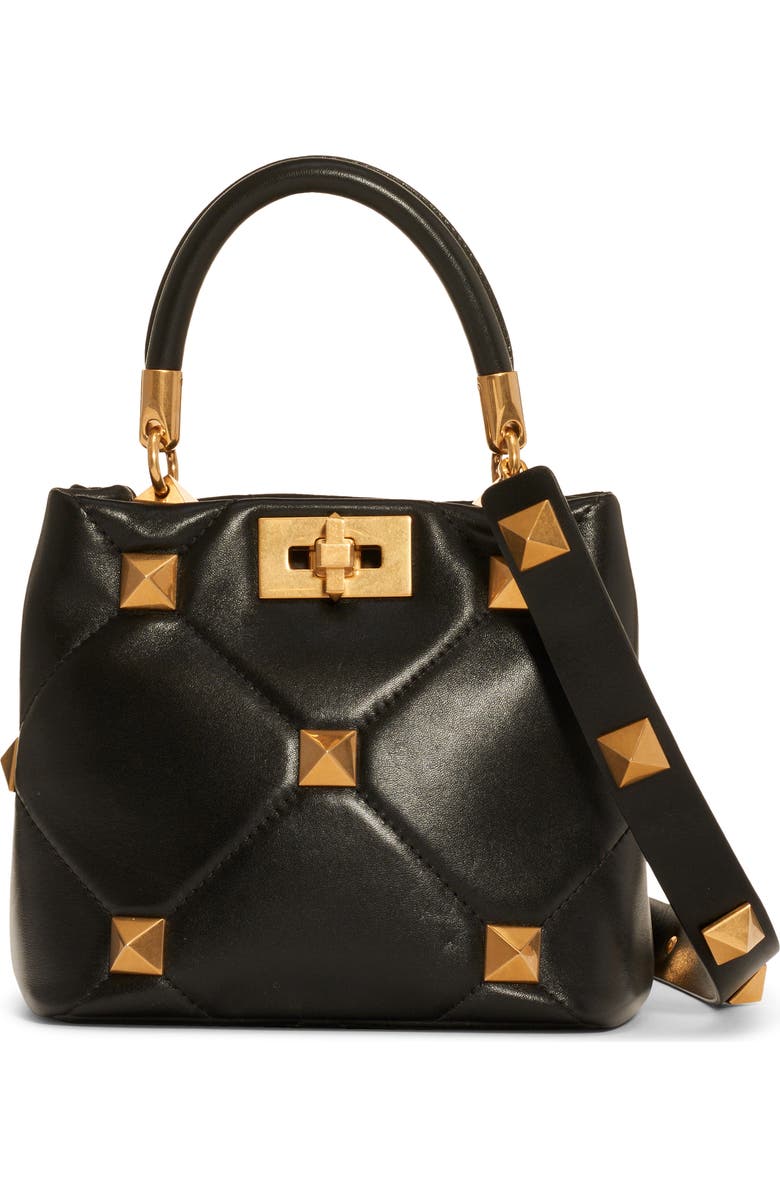 Valentino Garavani Small Roman Stud Matelassé Leather Top Handle Bag, Main, color,