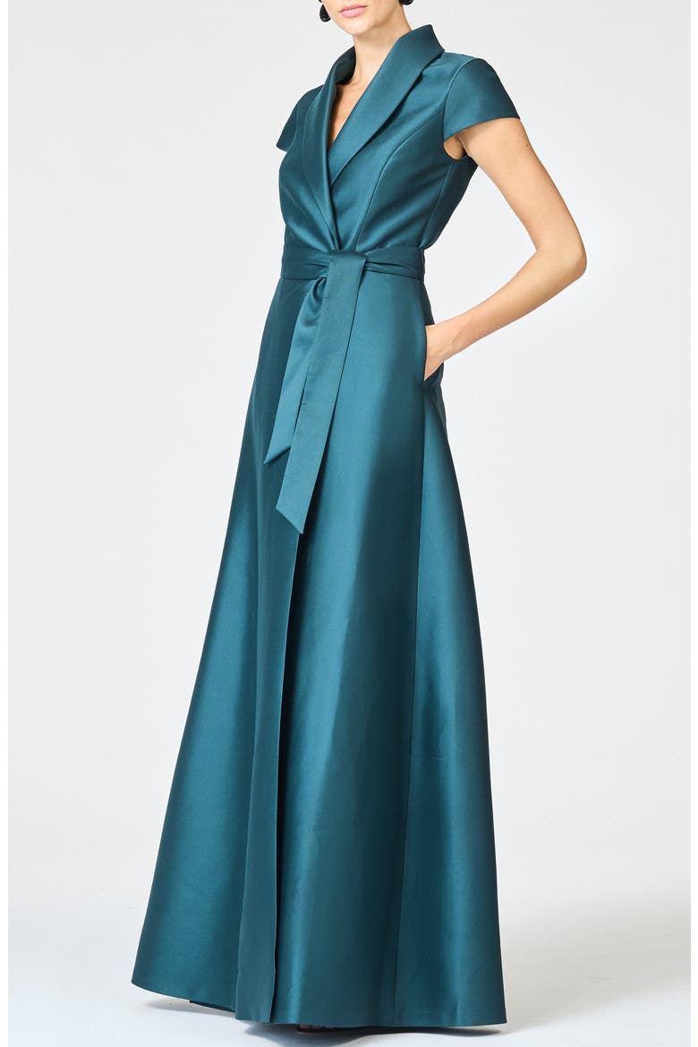 Etienne A-Line Stretch Mikado Gown, Alternate, color, FOREST GREEN