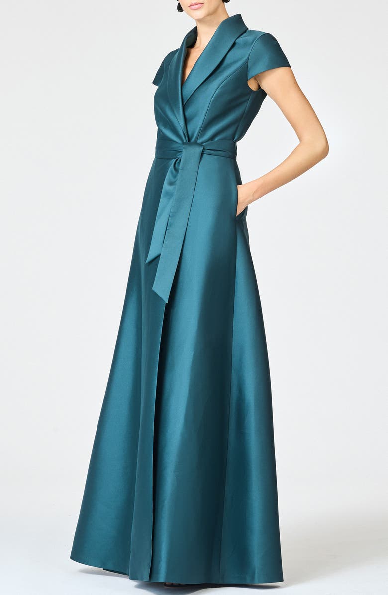 Sachin & Babi Etienne A-Line Satin Gown, Alternate, color, Forest Green