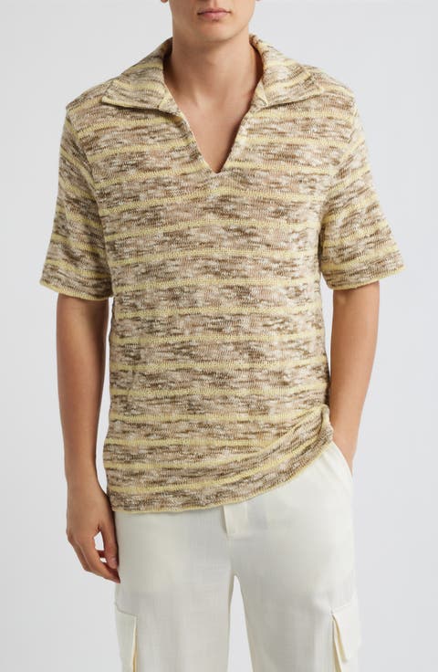 Marled Knit Cotton Blend Polo