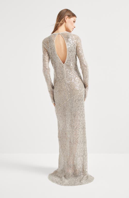 Brunello Cucinelli Women Dazzling Net Embroidery Knit Dress In Linen And Silk In Lessivè