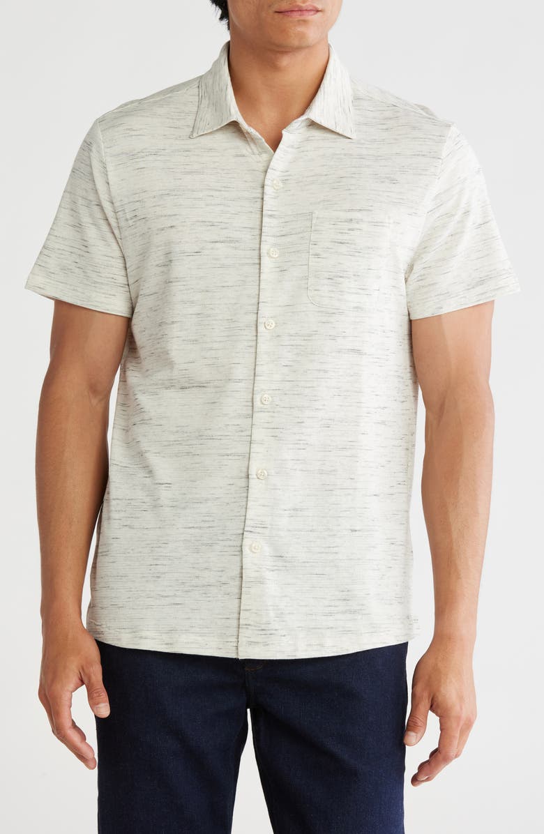 Robert Barakett Fran Space Dye Short Sleeve Knit Button-Up Shirt, Main, color, Cream