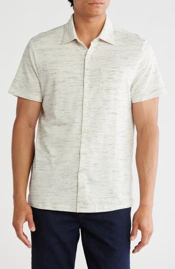 Robert Barakett Fran Space Dye Short Sleeve Knit Button-up Shirt
