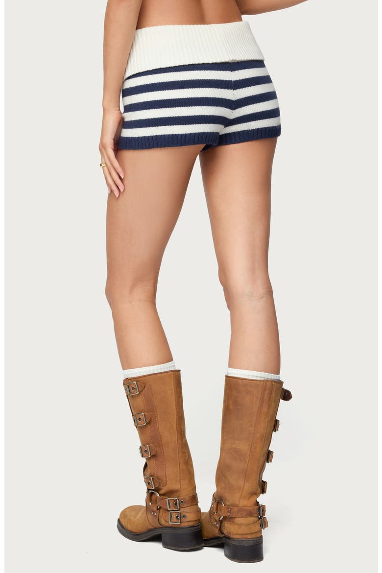 Saphi Stripe Foldover Waist Knit Shorts, Alternate, color, NAVY-AND-WHITE