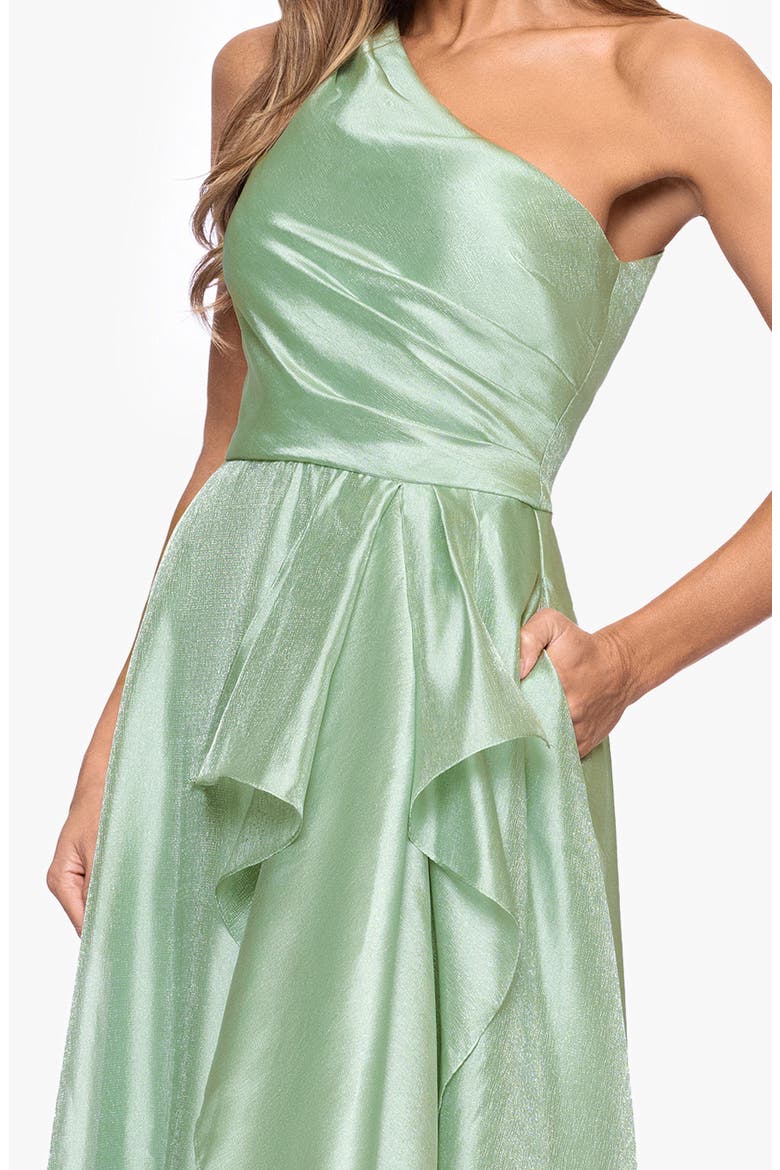 One-Shoulder Metallic Organza Gown, Alternate, color, SAGE