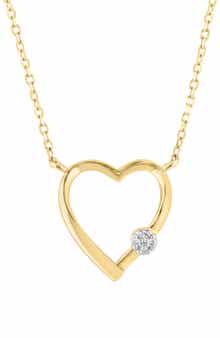 14K Gold Plated Sterling Silver Pavé Diamond Heart Pendant Necklace