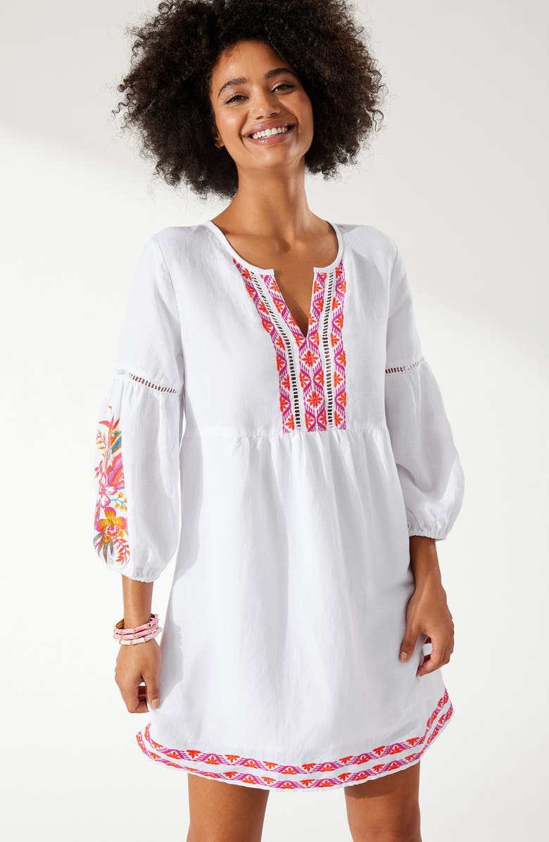 Tommy Bahama St. Lucia Tropical Long Sleeve Embroidered Cover-Up Dress, Alternate, color, 