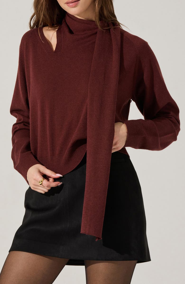 ASTR the Label Silvana Scarf Sweater, Alternate, color, Wine Brown